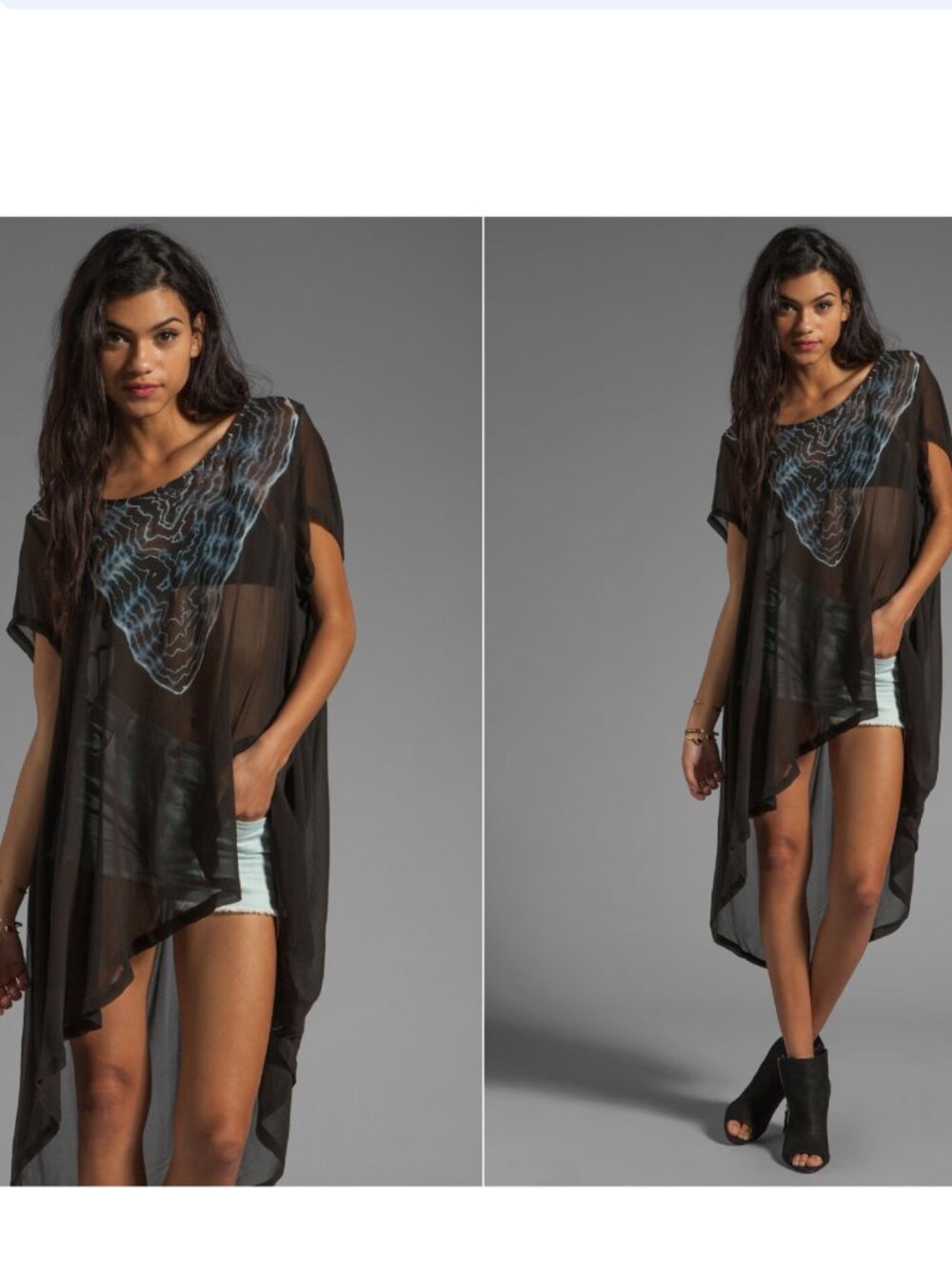 NWT Gypsy 05 100% Silk CoverUp XS Swim Beach Tunic Sheer Boho Sexy Black Tye Dye